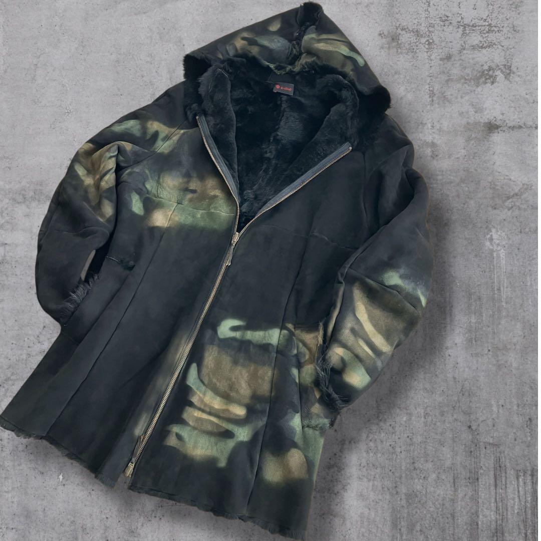 イタリア製　モッズコート カモ柄　羊革　y2kサイバー　ストリート　アーカイブ