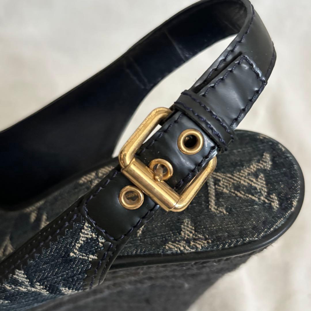 ルイヴィトン モノグラム デニム オープントゥ ウェッジソール サンダル38