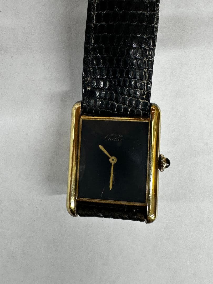 Cartier カルティエ アナログ時計 黒レザー SV925