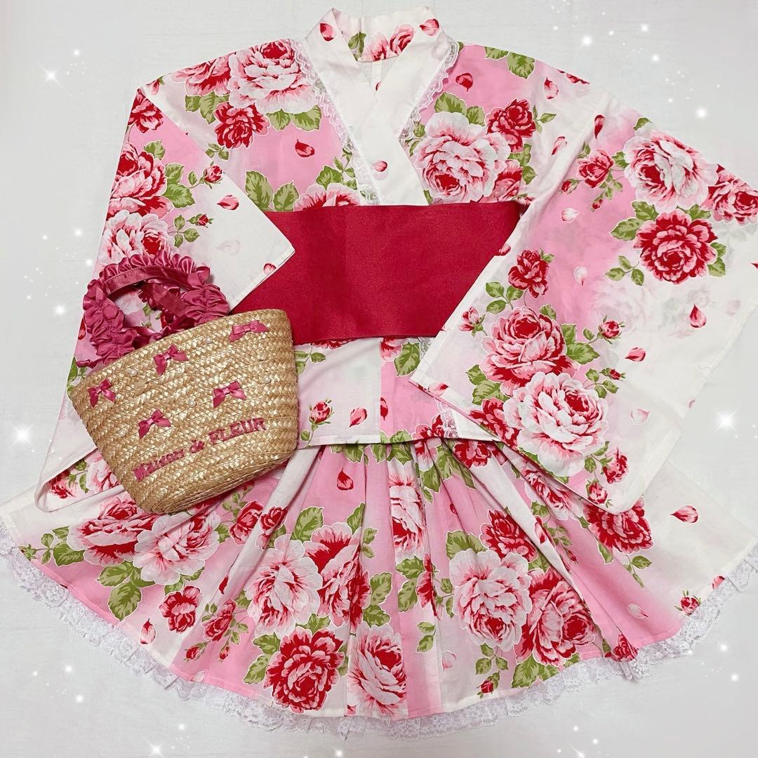 ♡姫系ピンク薔薇柄ドレス浴衣♡