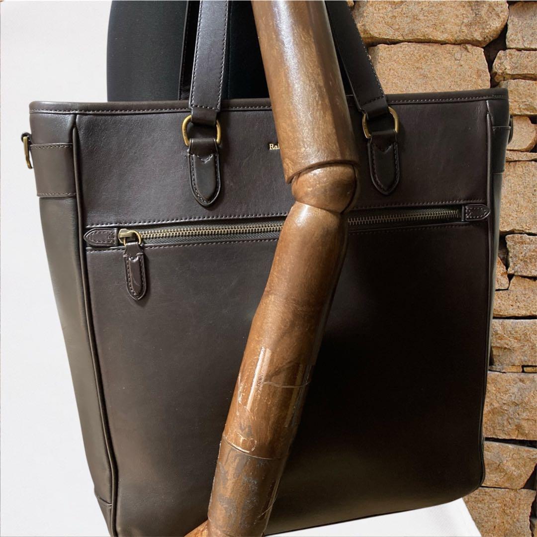 LAUREN RALPH LAUREN ブラウン レザートートバッグ