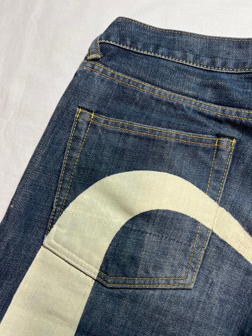 EVISU DONNA 27サイズ　白大黒　ビックカモメ　色落ち加工　ジッパー