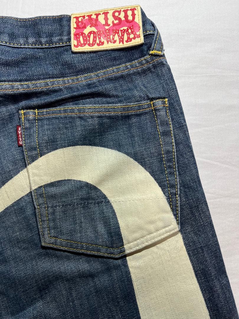 EVISU DONNA 27サイズ　白大黒　ビックカモメ　色落ち加工　ジッパー