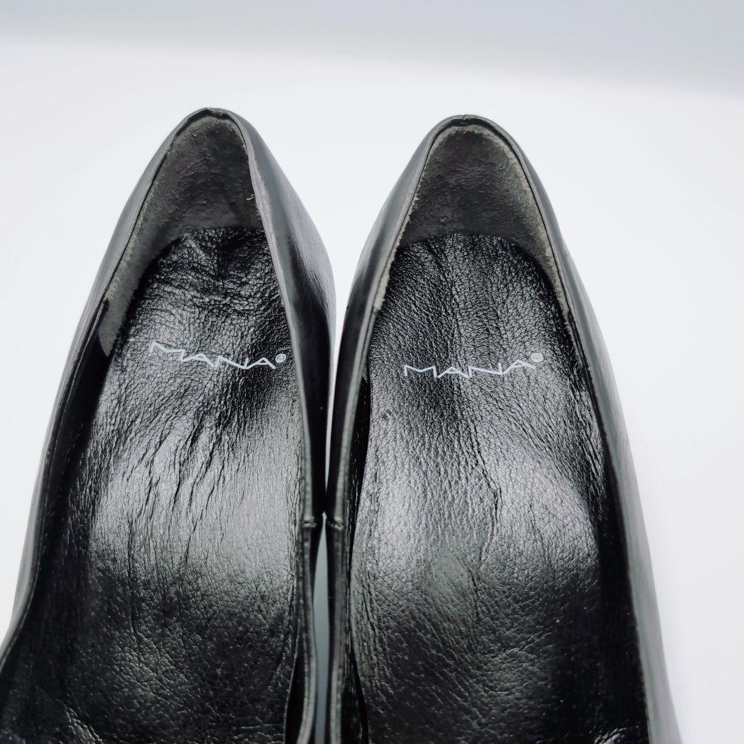 ✨️極美品✨️MANA デザインヒール　ポインテッド　黒　本革　37 Vカット