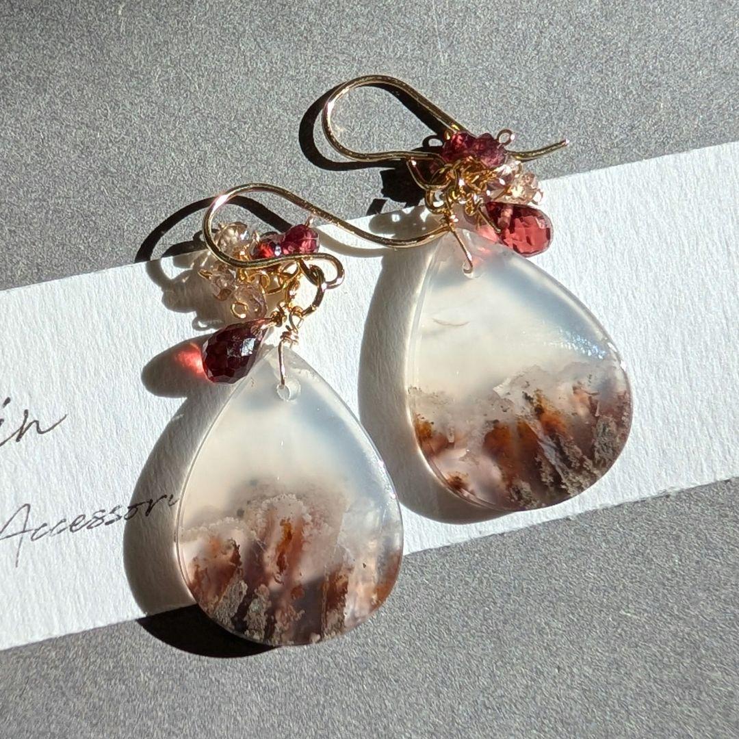 ツナギ様 1点物✧︎レッドプルームアゲート ピアス