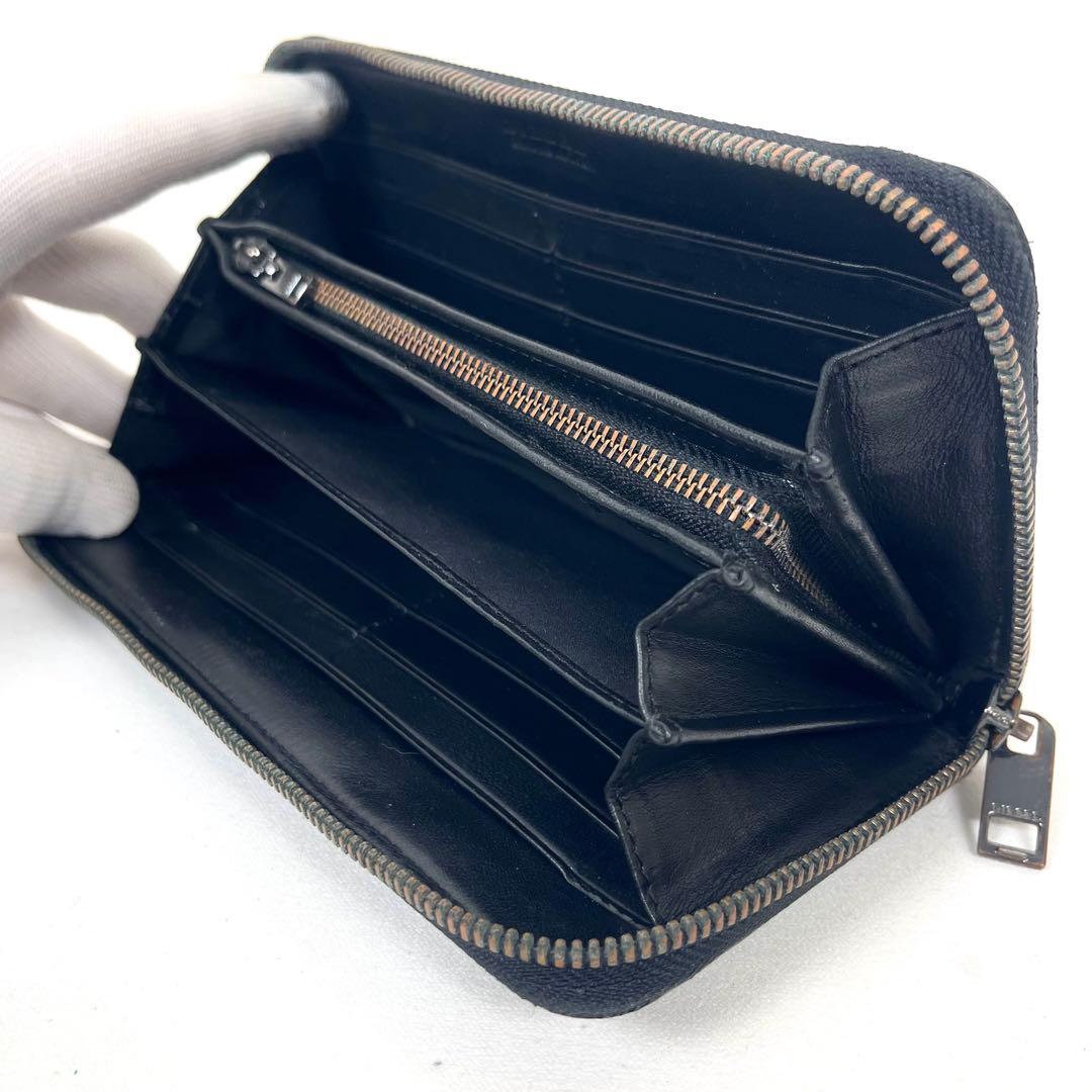 ディーゼル　長財布　ラウンドファスナー　リザード　皮　ロゴプレート　ブラック