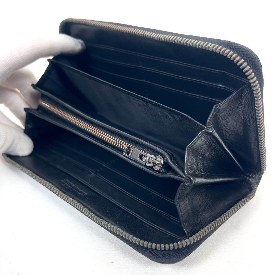 ディーゼル　長財布　ラウンドファスナー　リザード　皮　ロゴプレート　ブラック