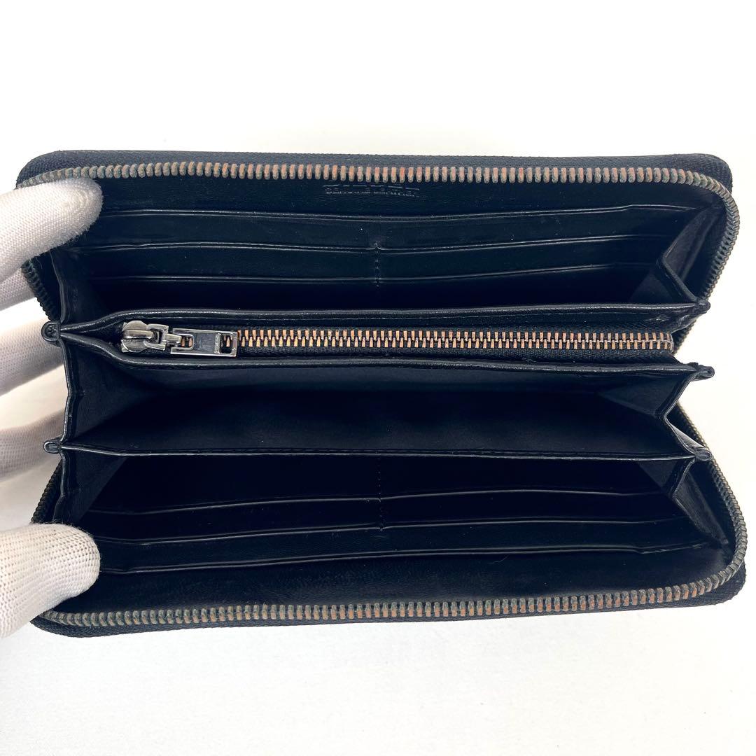 ディーゼル　長財布　ラウンドファスナー　リザード　皮　ロゴプレート　ブラック