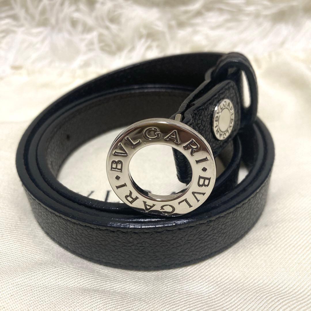美品✨BVLGARI サークル　ロゴバックル　ベルト　黒　レザー　93cm