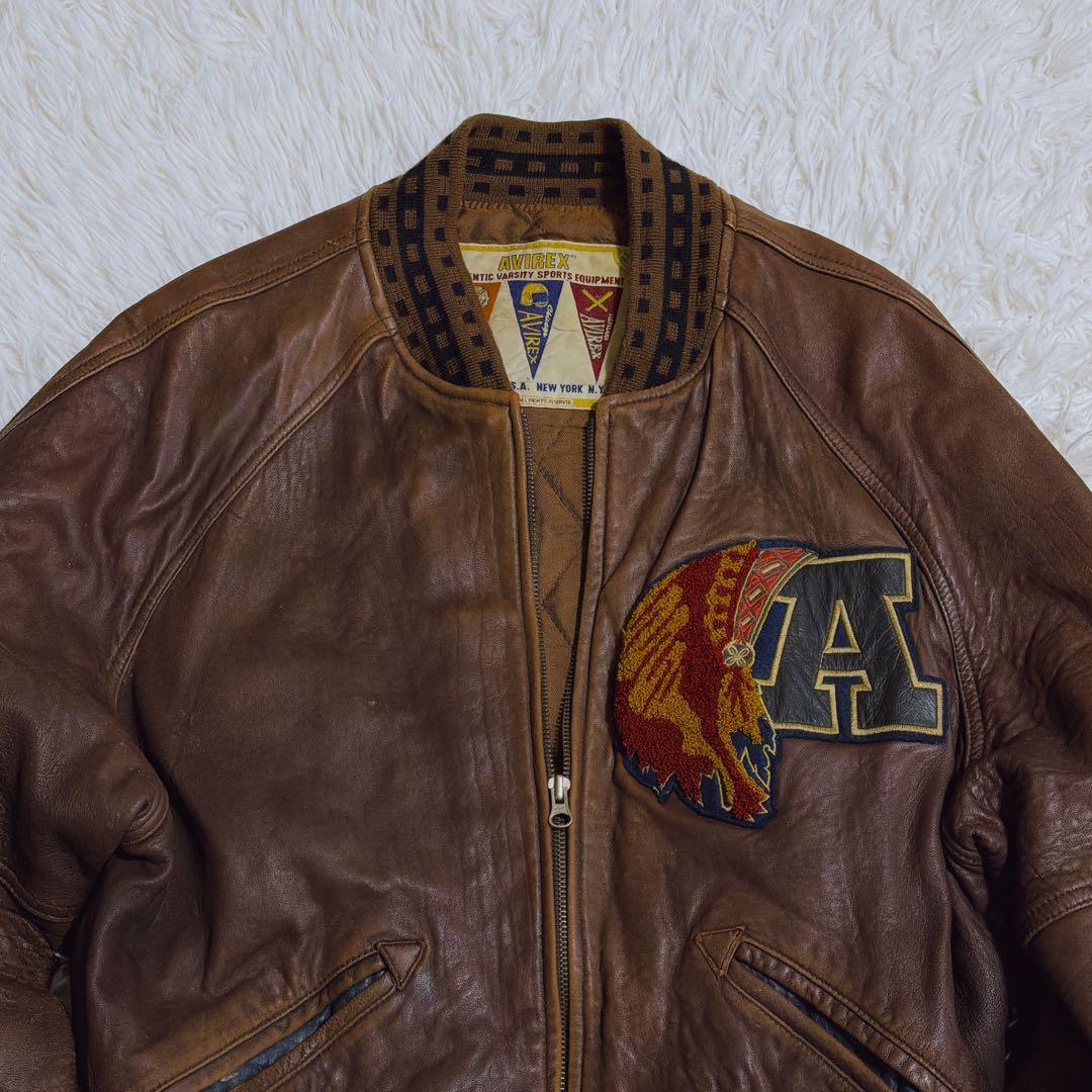 旧タグ ヴィンテージ AVIREX レザースタジャン トマホークス Lサイズ