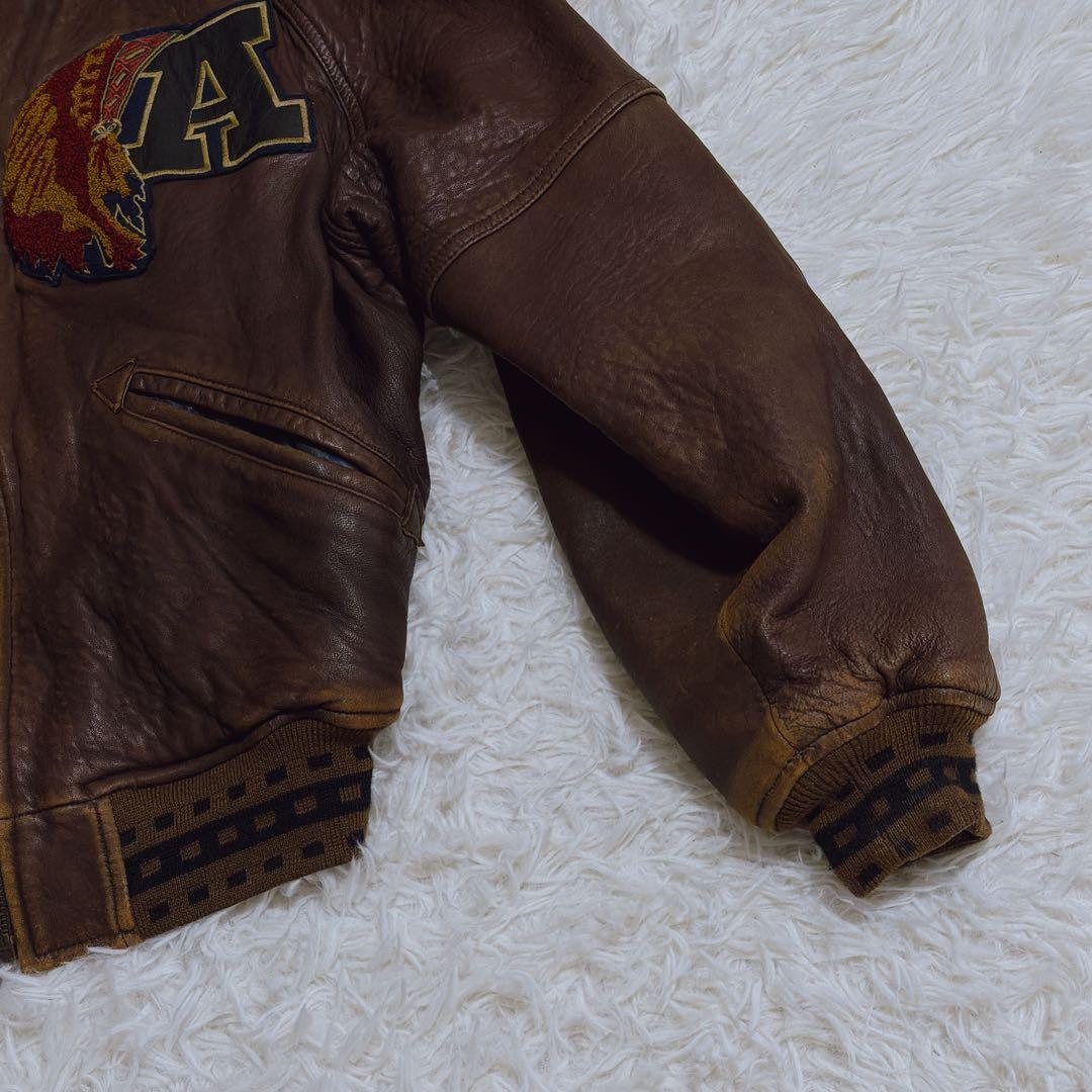 旧タグ ヴィンテージ AVIREX レザースタジャン トマホークス Lサイズ