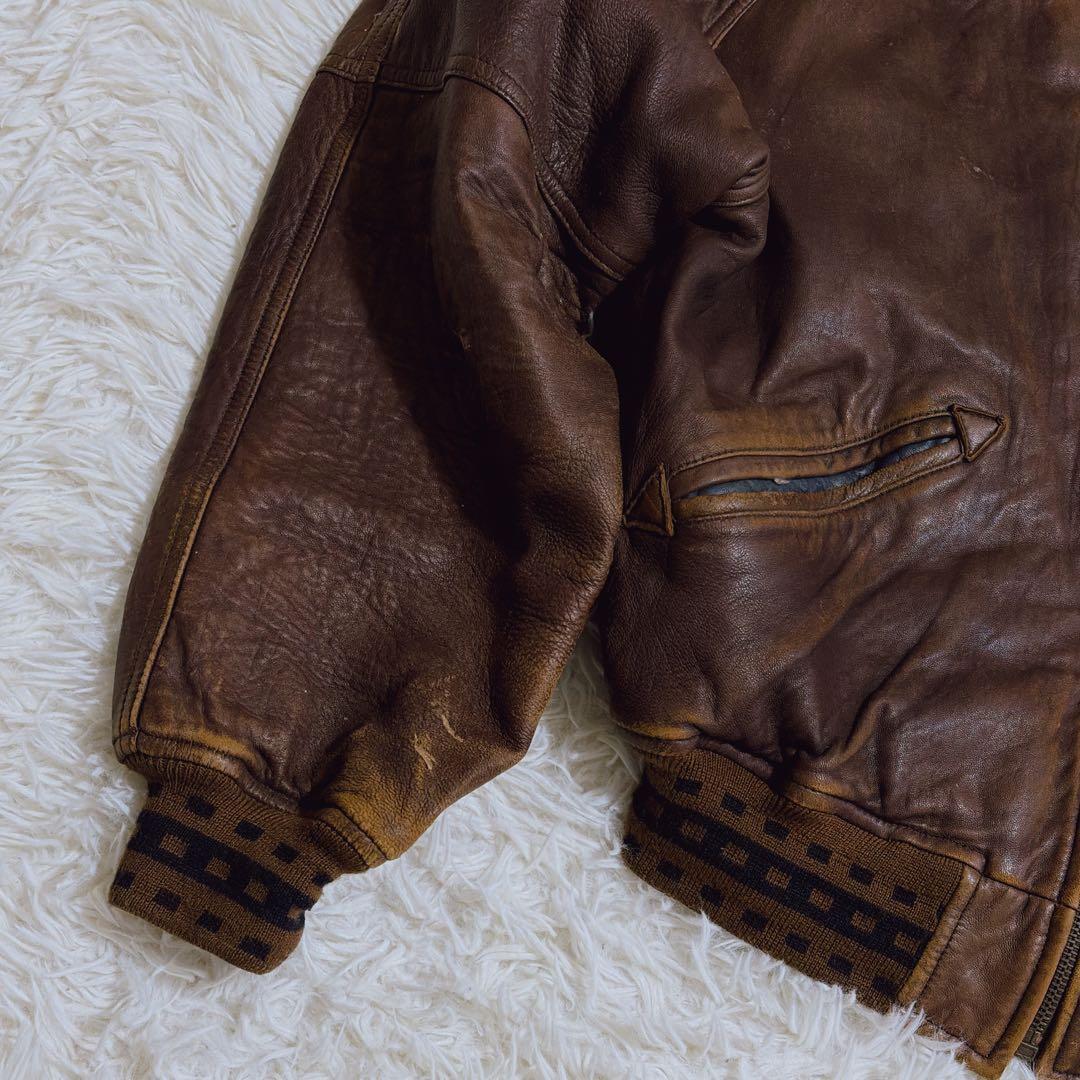 旧タグ ヴィンテージ AVIREX レザースタジャン トマホークス Lサイズ