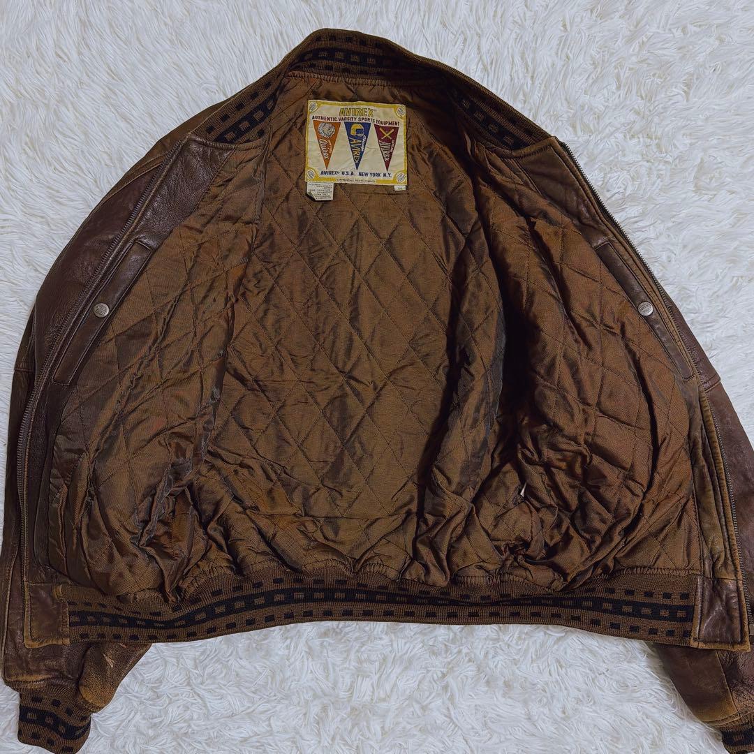 旧タグ ヴィンテージ AVIREX レザースタジャン トマホークス Lサイズ