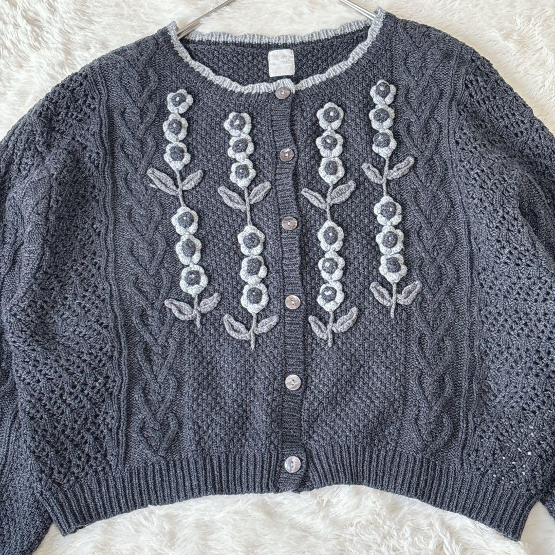TSUHARU サマンサモスモス かぎ針お花モチーフ付きニットカーディガン