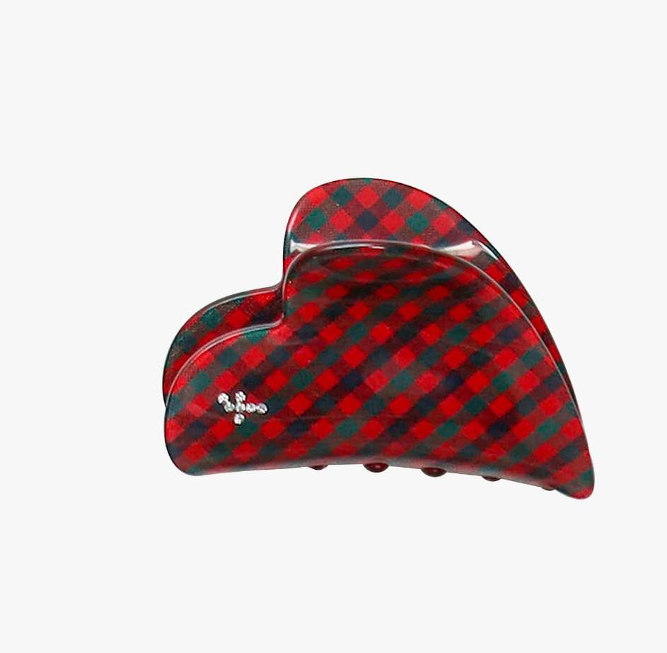 ファミリア　ハート型 チェック柄 ヘアクリップ