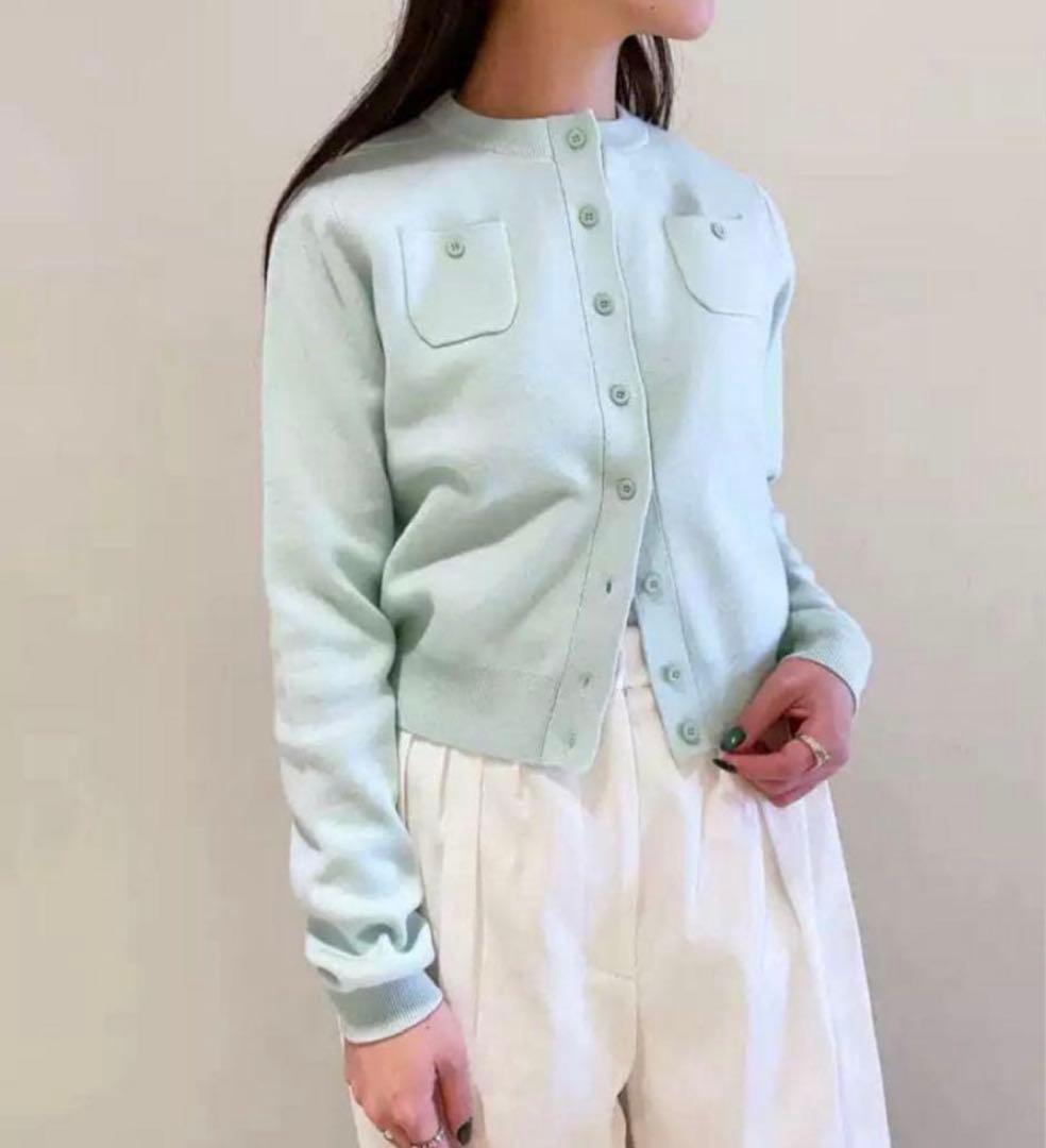 cabanコットンカシミヤ クルーネックカーディガン　XSライトブルー