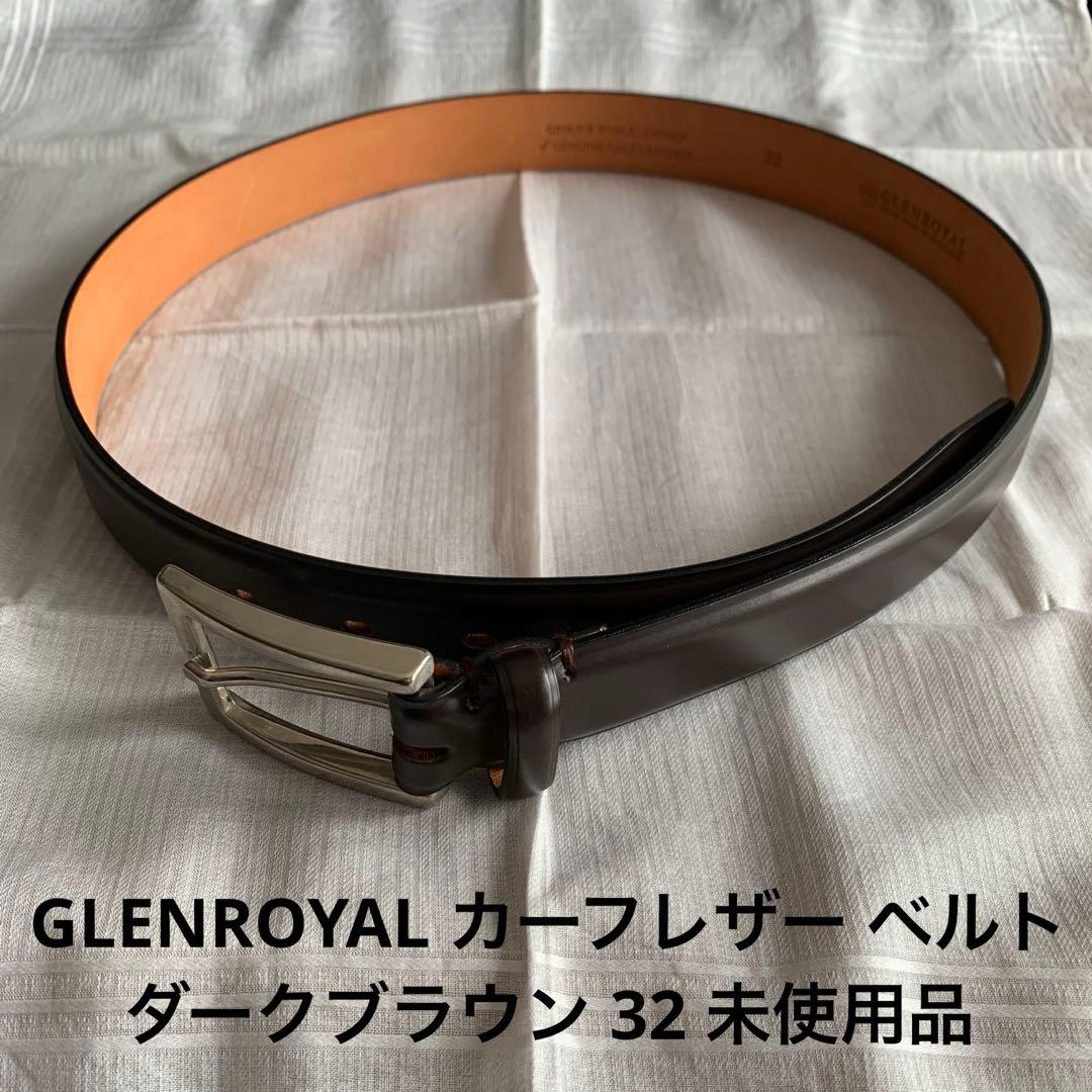 未使用品 GLEN カーフレザー ベルト ダークブラウン 32