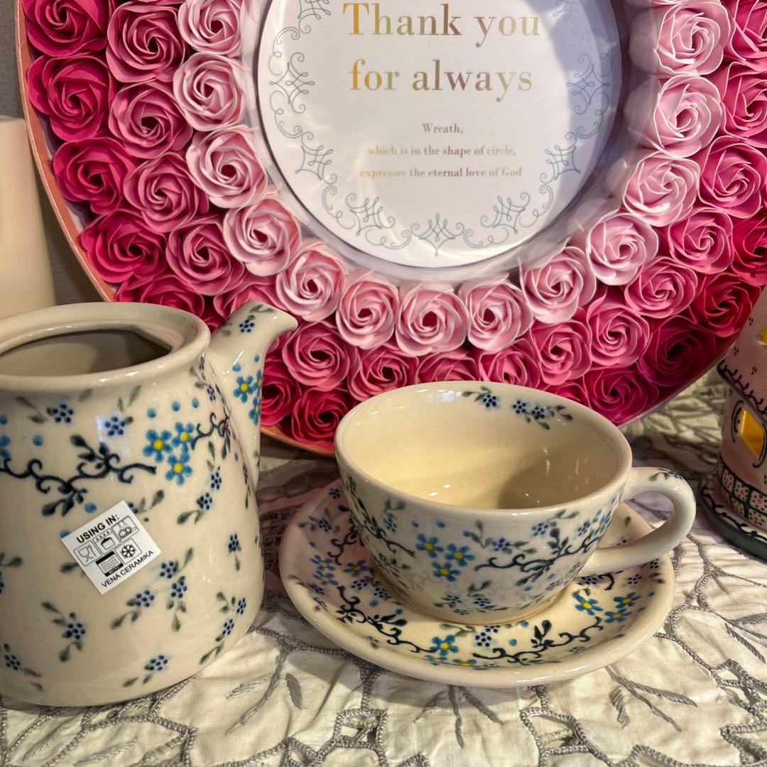 ☆★まるり★☆ポタリー / ひとりカフェセット 〜☆水色小花の小枝☆〜