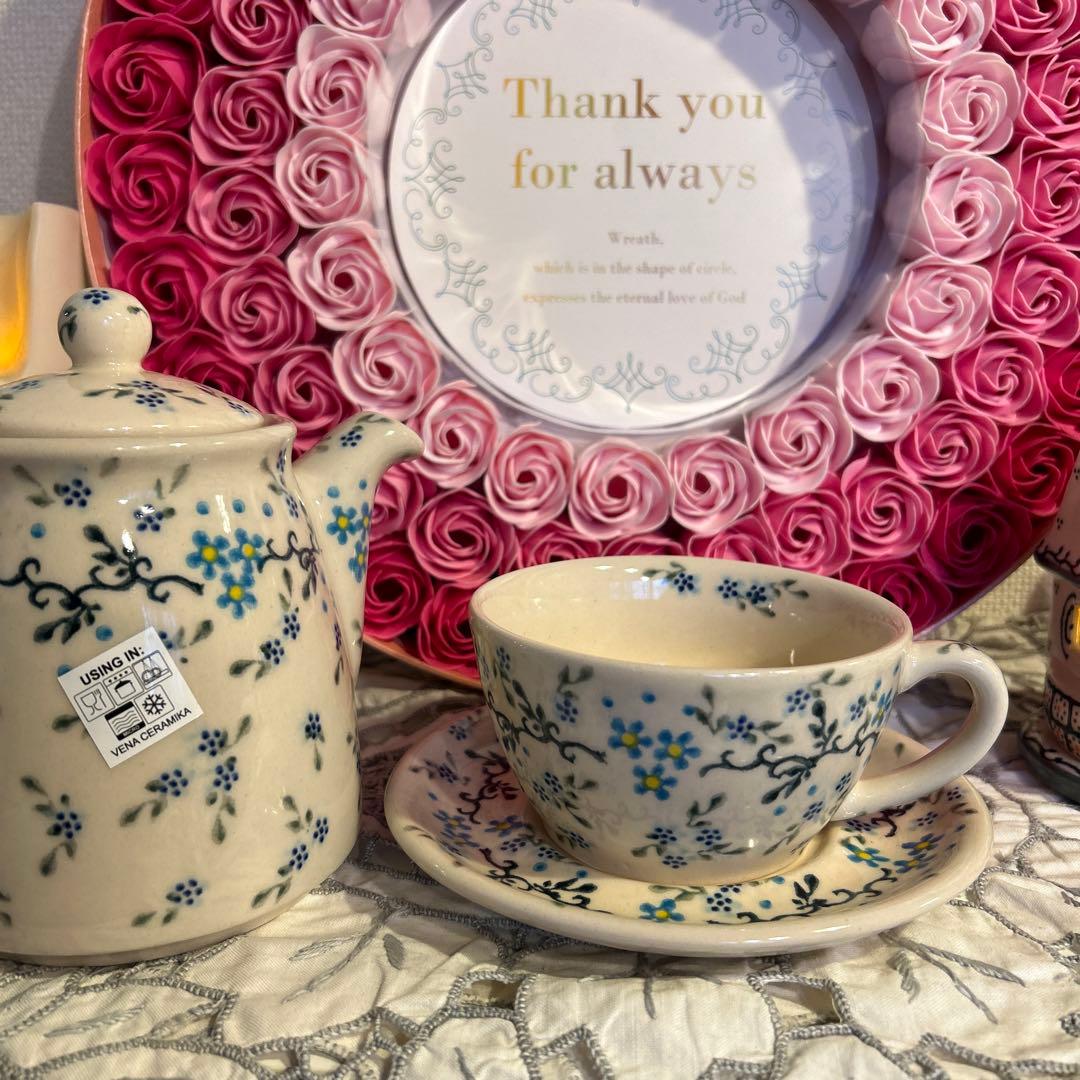 ☆★まるり★☆ポタリー / ひとりカフェセット 〜☆水色小花の小枝☆〜