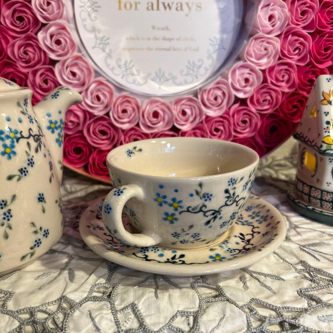 ☆★まるり★☆ポタリー / ひとりカフェセット 〜☆水色小花の小枝☆〜