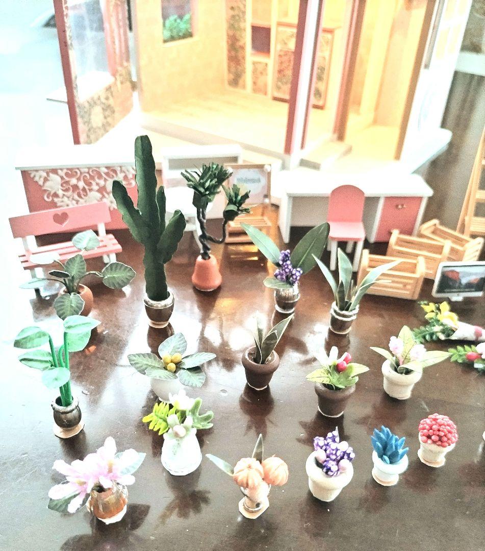 *完成品*ドールハウス お花屋さん 前面開閉 屋上テラス フラワー 防塵