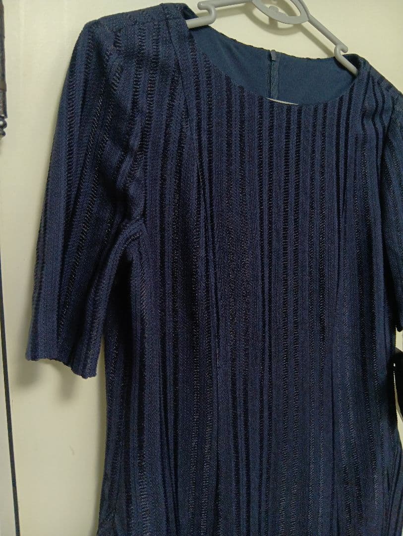 タグ付き新品　Leilian レリアン レイヤード風膝丈ワンピース　ネイビー11