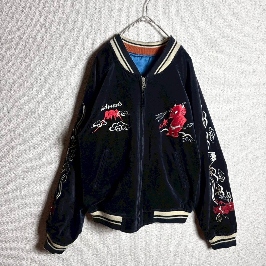 【豪華刺繍】TEDMAN スカジャン　別珍　ベロア　リバーシブル　袖刺繍　M