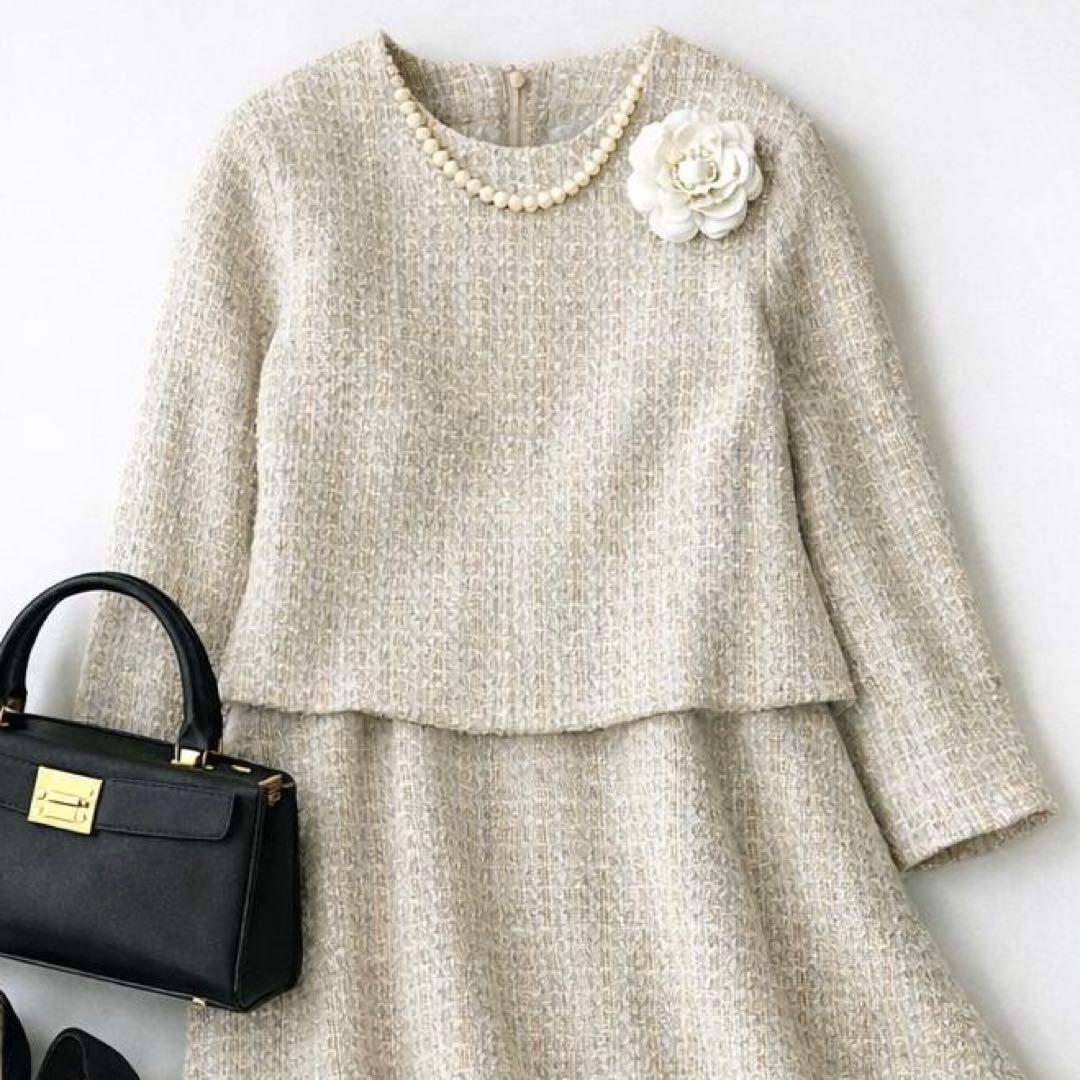 美品デミルクスビームス　バックフレア ツイードプルオーバー 40