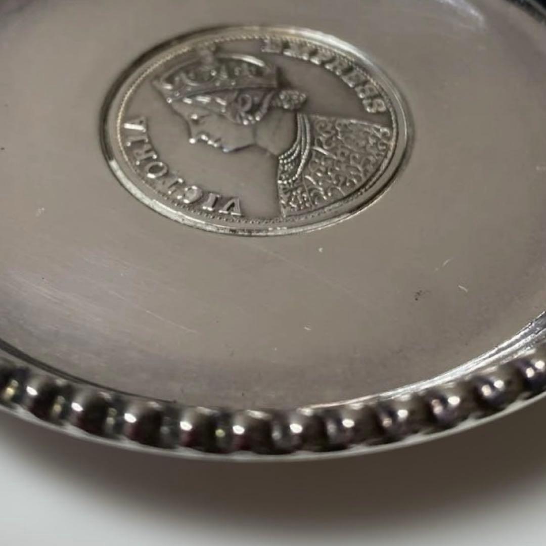 ビクトリア女王 純銀  モチーフ皿、インドONE RUPEE