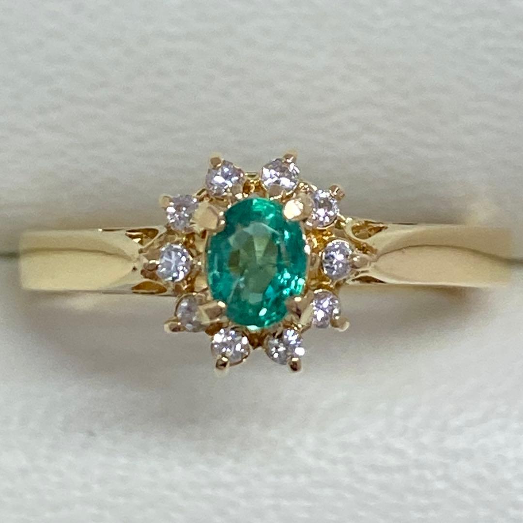 K18　天然エメラルドリング　サイズ11.5号　18金　ダイヤモンド　5月誕生石