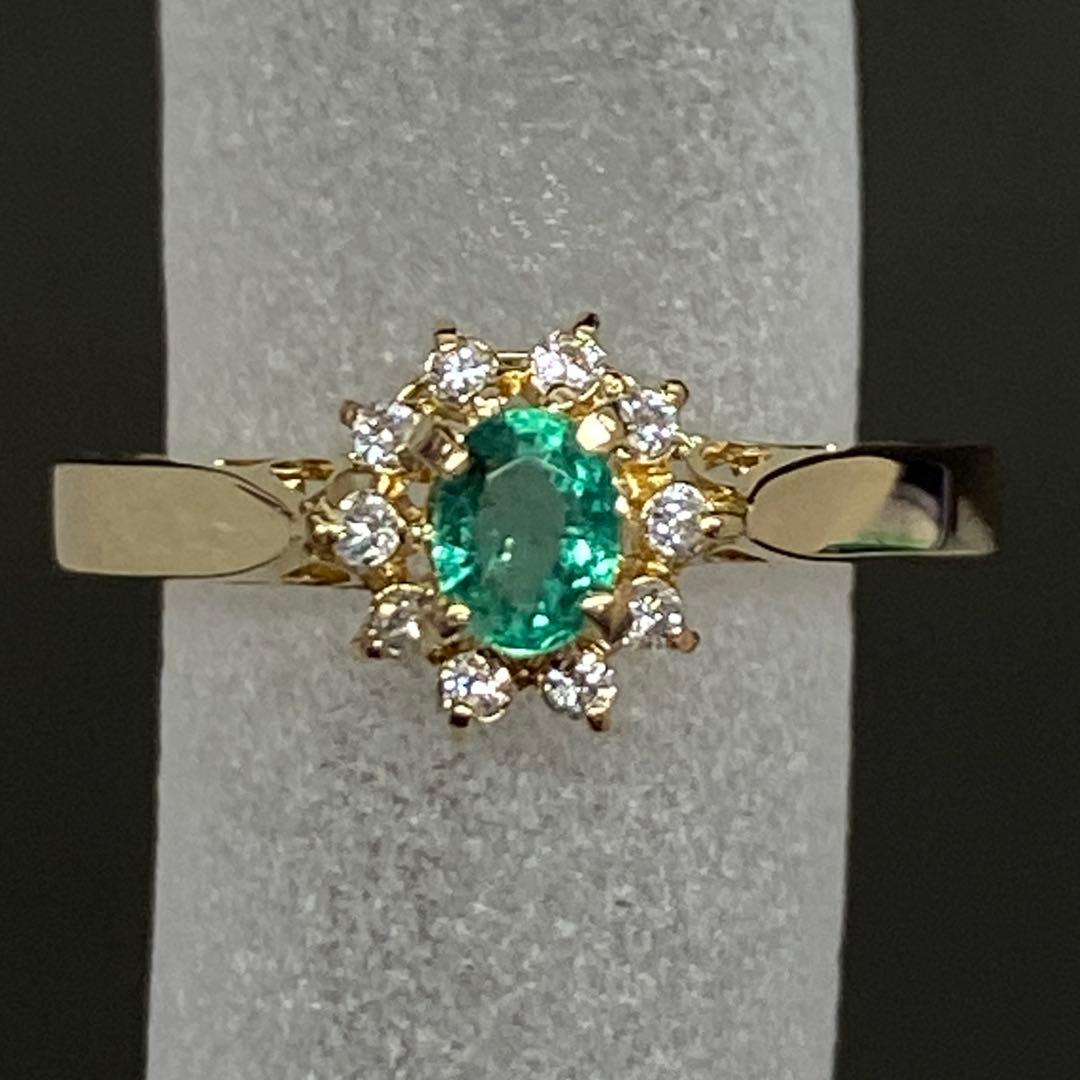 K18　天然エメラルドリング　サイズ11.5号　18金　ダイヤモンド　5月誕生石