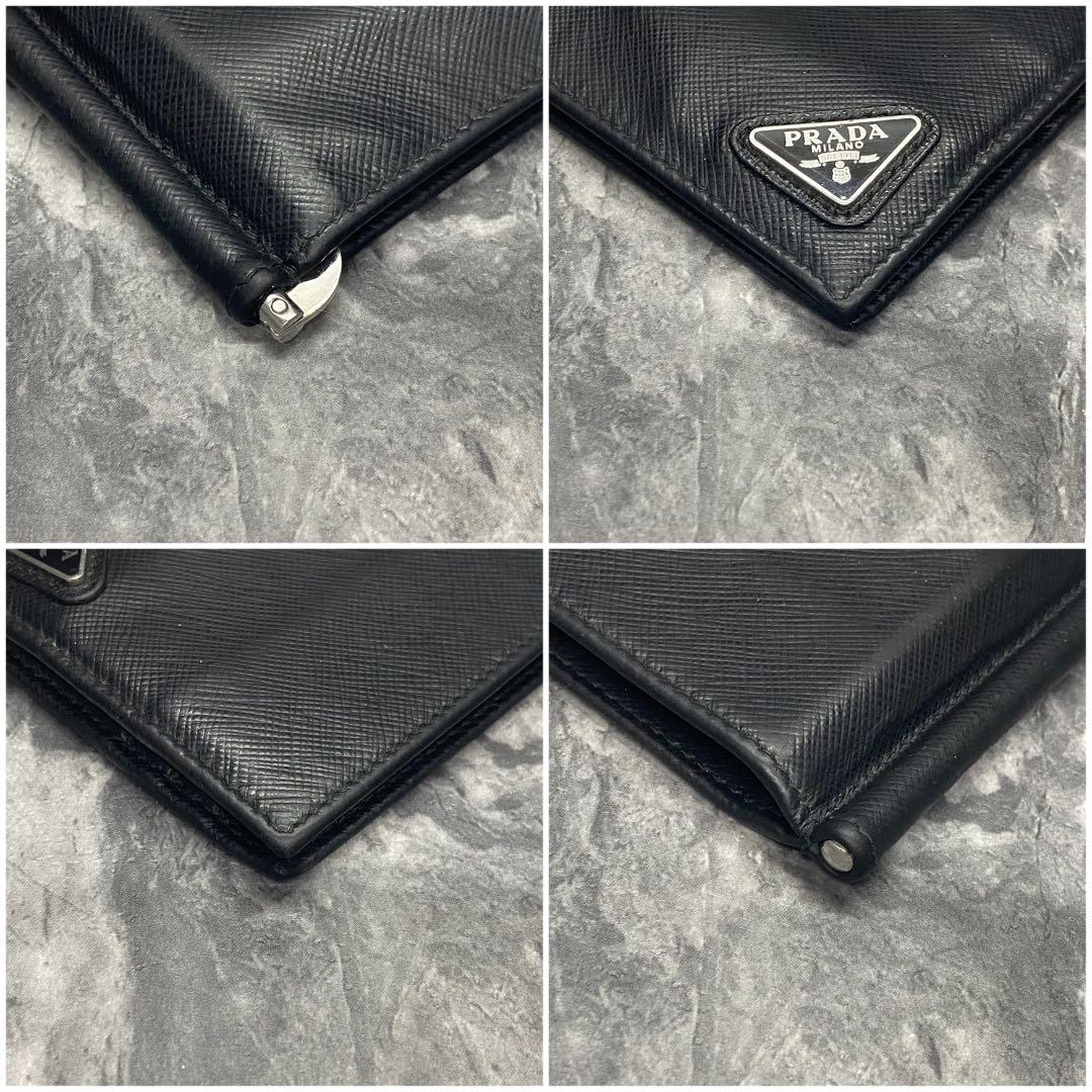 RFID搭載✨プラダ　二つ折り　マネークリップ　三角ロゴ　サフィアーノ　ブラック