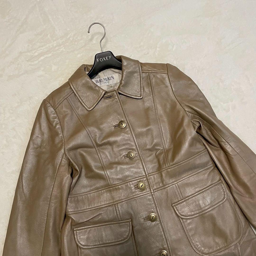 BALMAIN バルマン ラムレザー 羊革 Aライン ロングコート 金ボタン L