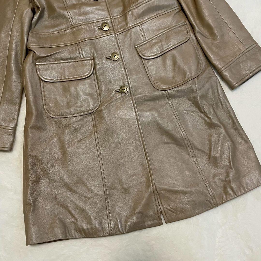 BALMAIN バルマン ラムレザー 羊革 Aライン ロングコート 金ボタン L