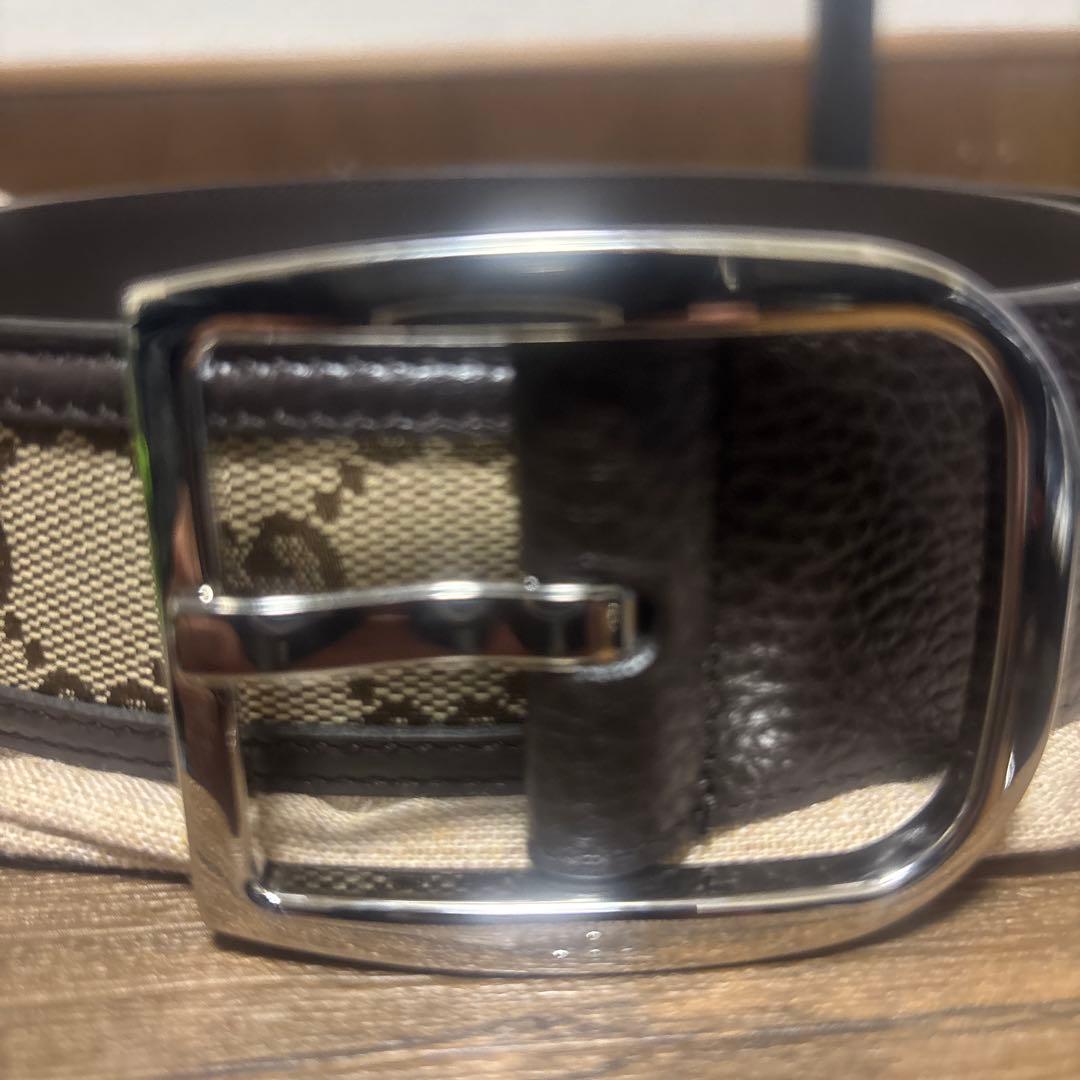 GUCCI GGキャンパスパターン レザーベルト　サイズ90