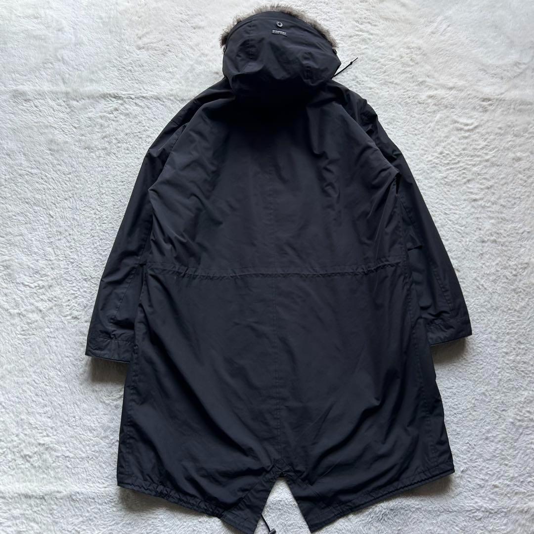 バーバリーブラックレーベル モッズコート 裏地チェック ライナー ファー 黒 L