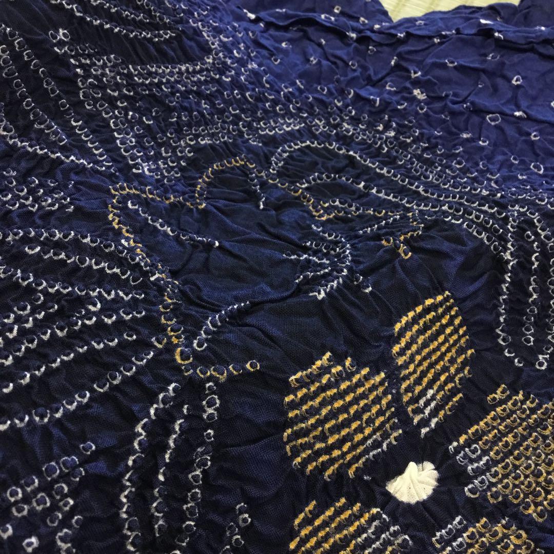 【新品】伝統工芸　有松鳴海絞り 浴衣反物 濃紺 花柄　綿