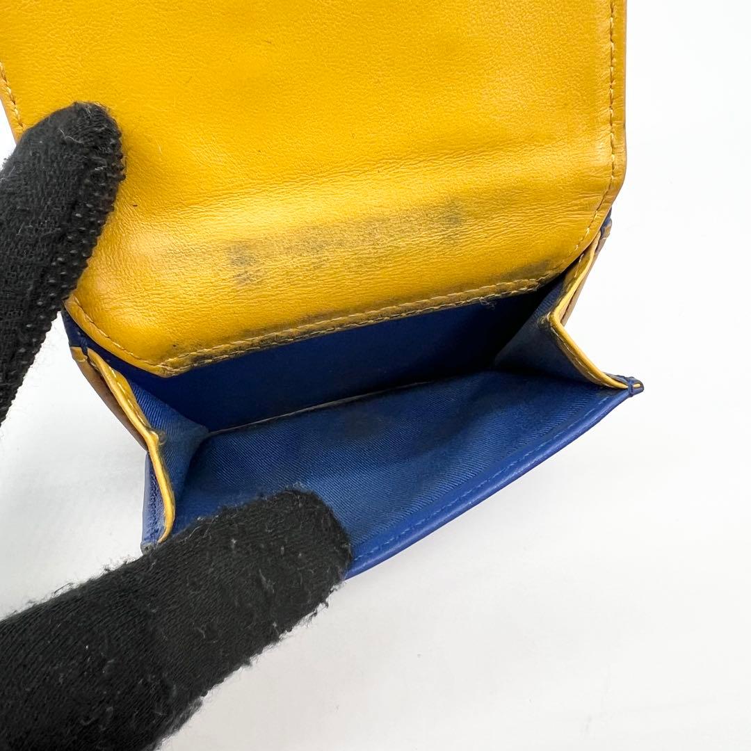 【希少✨完売品】ディーゼル　三つ折り財布　1DR　Dロゴ　レザー　ブルー　イエロ