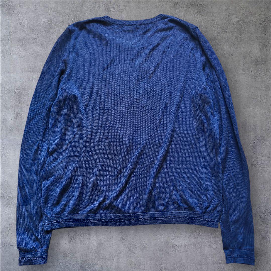 【 美品】LEONARD レオナール 花柄刺繍 薄手ニット ネイビー 42 XL