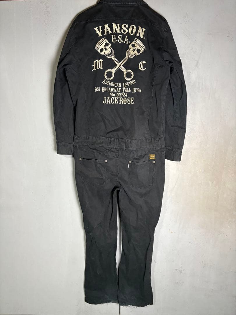 VANSON JACKLOSE つなぎ　オールインワン　刺繍　ドクロ