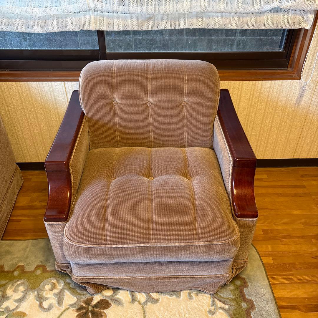 ①美品！昭和レトロ マルニ木工1人掛けソファ ビンテージ オールド コーデュロイ
