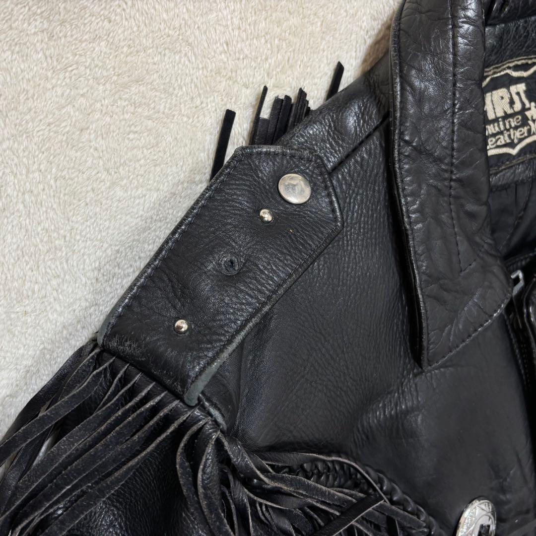 FIRST 本革 フリンジ ライダースジャケット ブラック