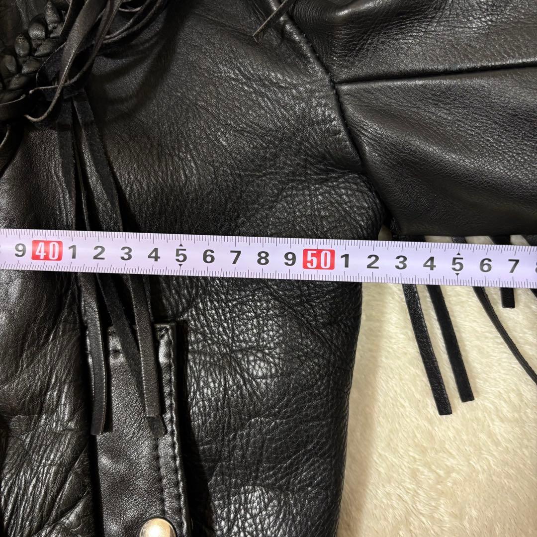 FIRST 本革 フリンジ ライダースジャケット ブラック