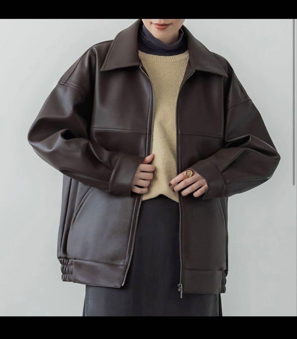 crewre フェイクレザージップブルゾン ブラウン サイズ2