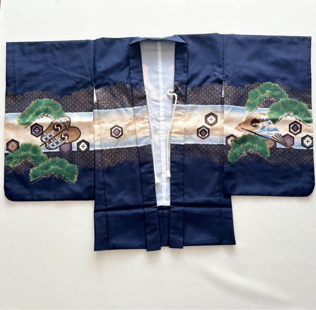 七五三　5歳　男の子　着物　羽織　袴　フルセット　兜　紺色　百日祝い