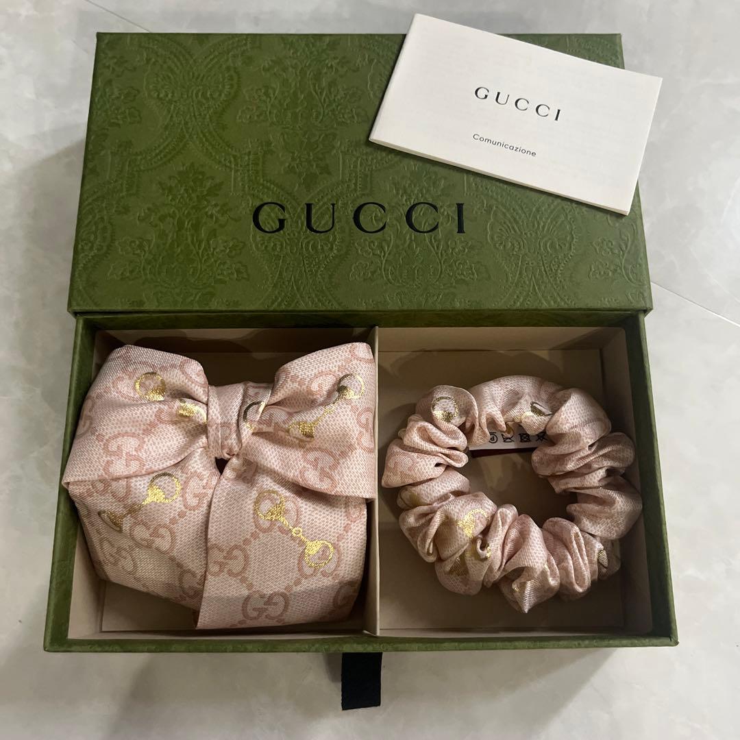 新品未使用品　GUCCI リボン付きヘアゴム ピンク　2個セット