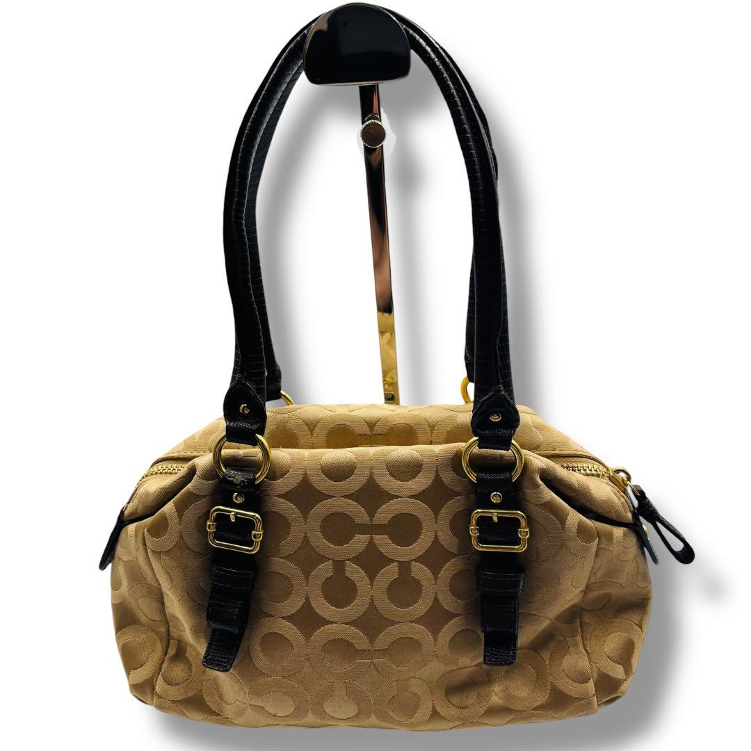 COACH コーチ ハンドバッグ シグネチャー キャンバス レザー 保存袋付