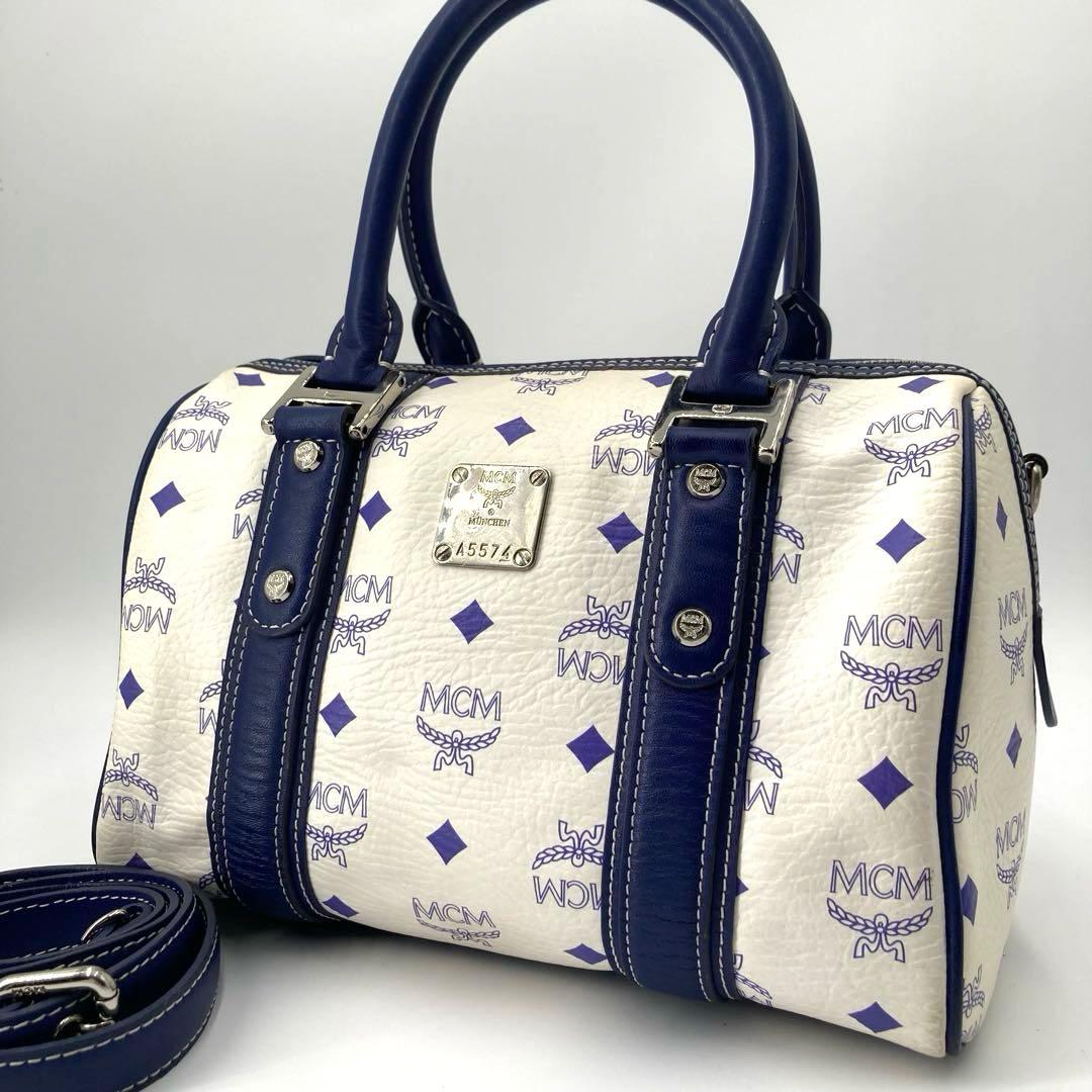 美品✨MCM エムシーエム ヴィセトス 2way ミニボストン ネイビー 白