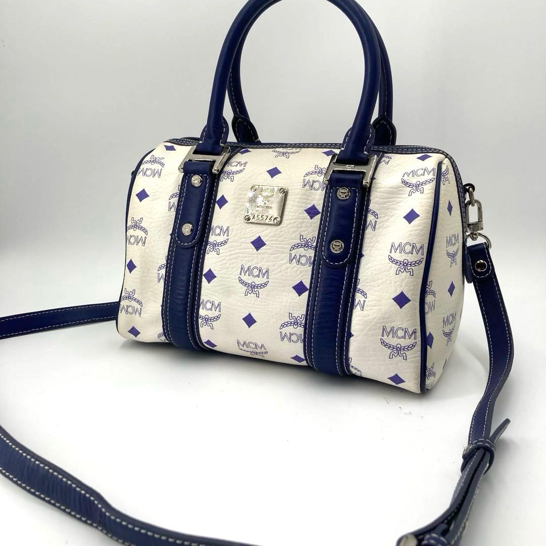 美品✨MCM エムシーエム ヴィセトス 2way ミニボストン ネイビー 白