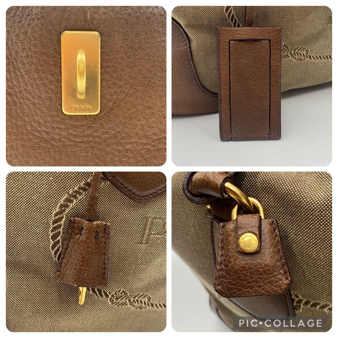 プラダ ロゴジャガード ボストンバッグ ハンドバッグ キャンバス レザー 南京錠